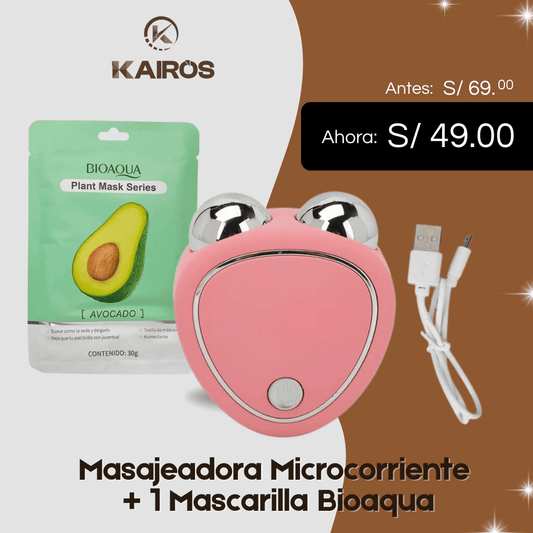 Kit Mini Masajeador Facial Microcorriente + Mascarilla Bioaqua